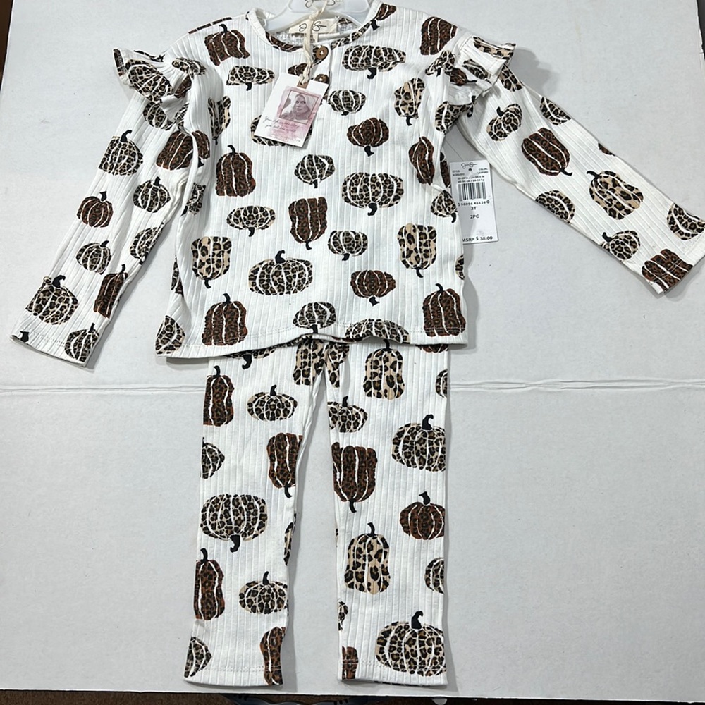 Jessica Simpson NWT Girl 2 Pcs Off White and Brown Legging Set Size 3T.